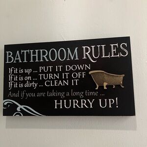 Black and Gold Bathroom Rules Sign